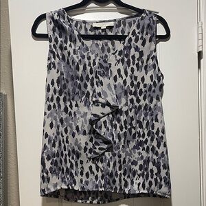 LOFT Women's Black and Gray Patterned Blouse